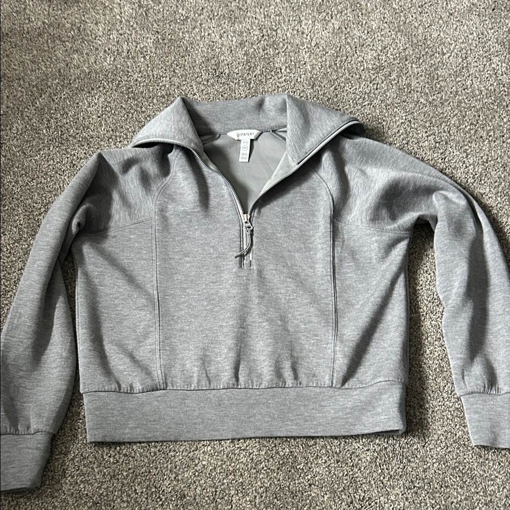 SPANX Light Gray Quarter-Zip Pullover Sweater - image 1